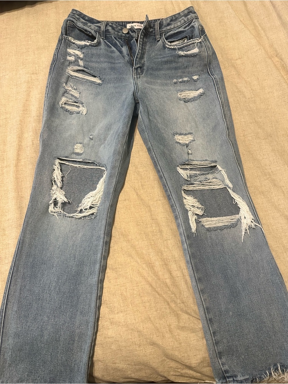 Flying Monkey Light Blue Distressed Straight Leg Jeans